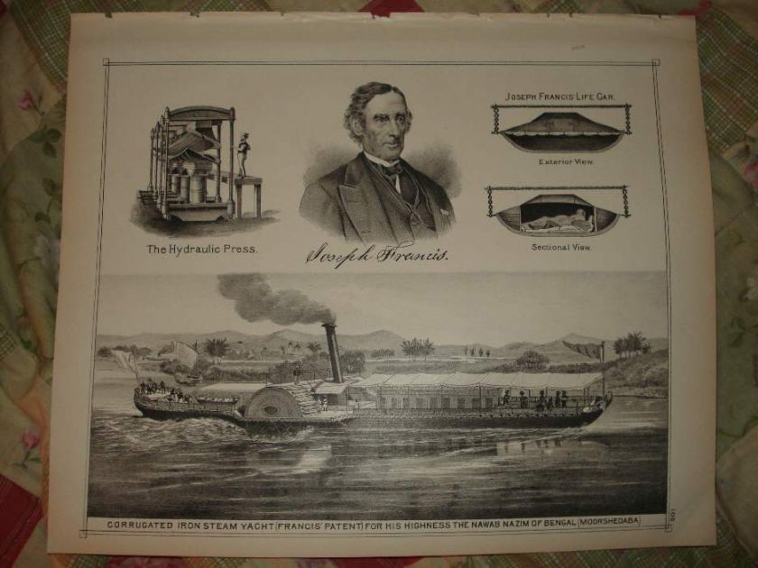 1878 ANTIQUE IRON STEAM ENGINE YACHT BOAT PRINT BENGAL  