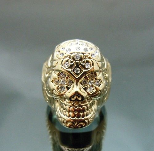 Pirate Skull Gold GP Crystal Forehead Eye Punk Ring NEW  