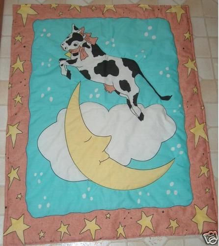 Cute new baby crib quilt Cow Jumped over moon star  
