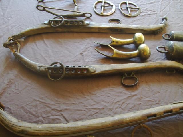 Vtg Horse Hames Brass Knobs Buckles Cow Bells Bit Antique Western 