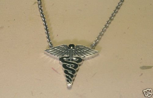 Small Caduceus Medical Symbol Pendant Necklace  