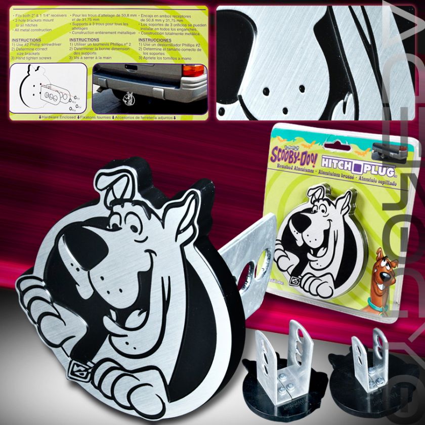 CARTOON SCOOBY DOO BRUSHED ALUMINUM TOWING HITCH PLUG COVER UNIVERSAL 