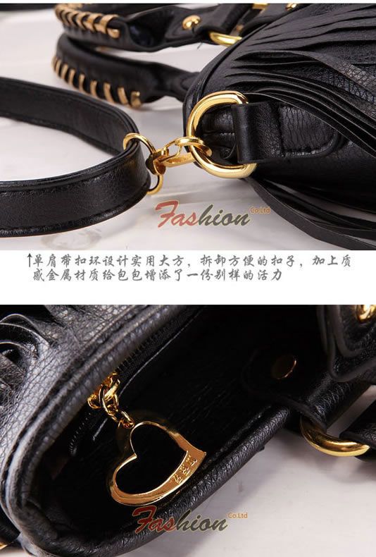 New Fashion Womens Punk Double Side Tassel Fringe Leather handbag 