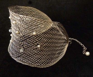 Vtg Sterling Silver Wide MESH Wire CHOKER Collar Necklace PEARLS 