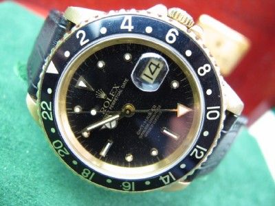 1980 Mens Rolex GMT Master 18kt Yellow Gold Date Watch Ref 16758 w 