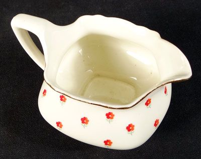 LIDO W.S. GEORGE CREAM MILK PITCHER BLUSHING ROSE RED FLOWERS COTTAGE 