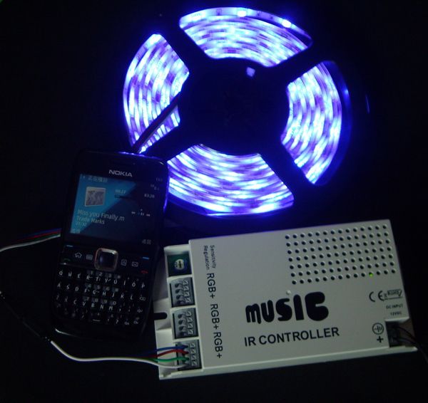 Flexible 5M RGB Led strip lights + IR music&audio controller 5050 SMD 