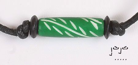 Mens Green Bone Tribal Bead Surfer Leather Necklace  