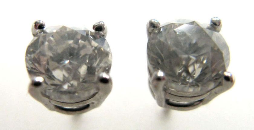 Round Diamond Stud Earrings 14k White Gold 1.81 Ct J I2  