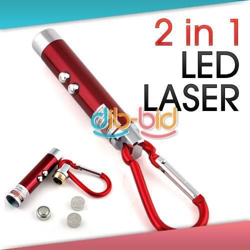 in 1 Red Laser Pointer LED Flashlight Torch Keychain  