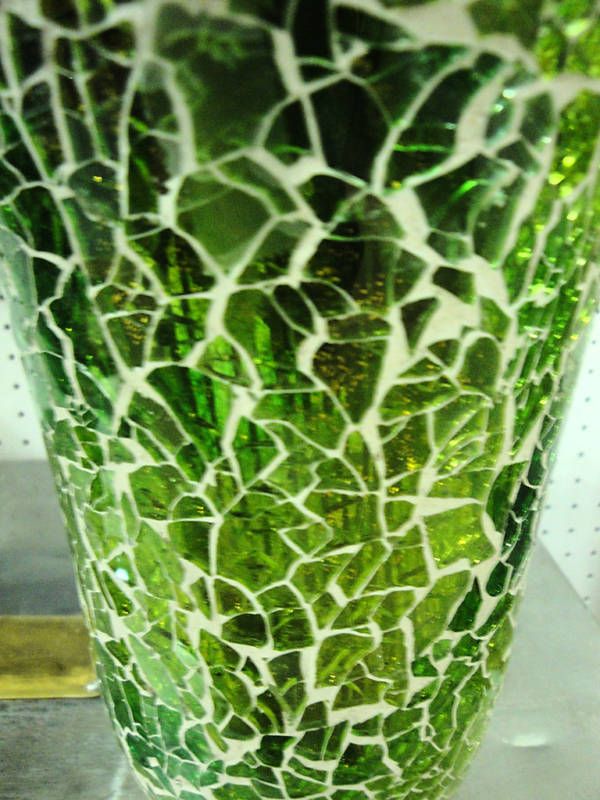 VINTAGE PAIR 60S MODERN GREEN CRACKED GLASS VASES  