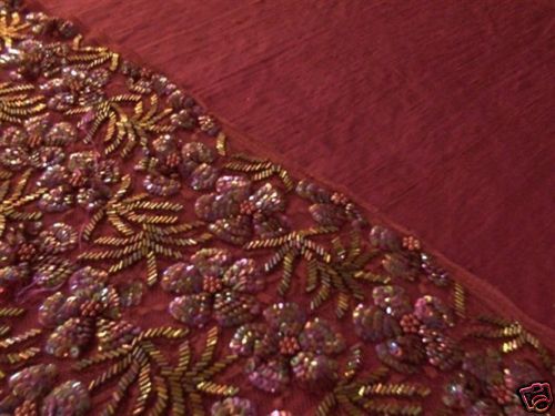   FABRIC WINE BEADED LACE FOR CAMI OR TRIM + SOLID SILK DUPIONI to MATCH