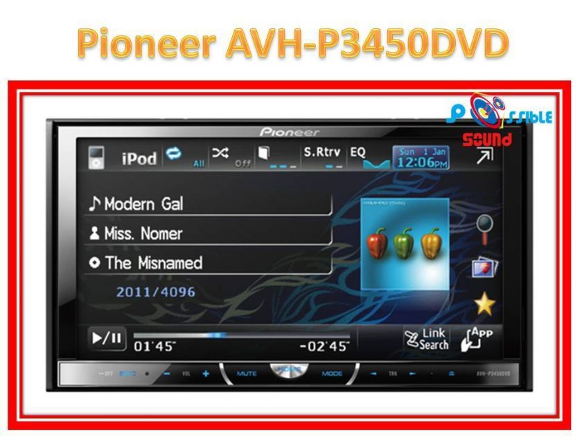 Pioneer AVH P3450DVD Car stereo TFT 7/USB/iPod/ iPhone/AUX In DVD 